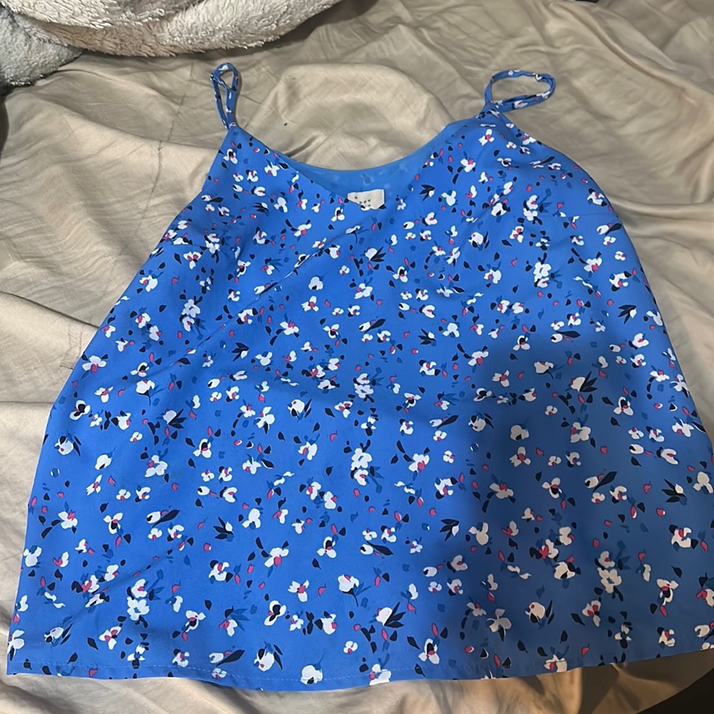 Blue Flowy tank- “a new day” size small